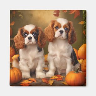 Cavalier King Charles Spaniel Puppy Autumn Pumpkin Magnet