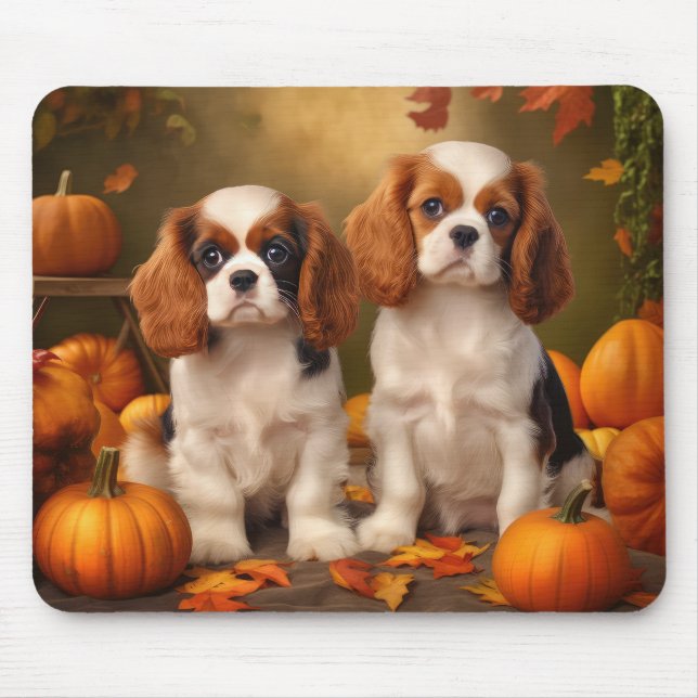 Cavalier King Charles Spaniel Puppy Autumn Pumpkin Mousepad (Vorne)