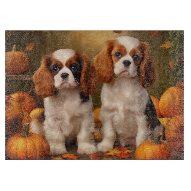 Cavalier King Charles Spaniel Puppy Autumn Pumpkin Schneidebrett (Vorderseite)