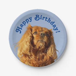 Cavalier King Charles Spaniel Puppy Dog Blue Pappteller