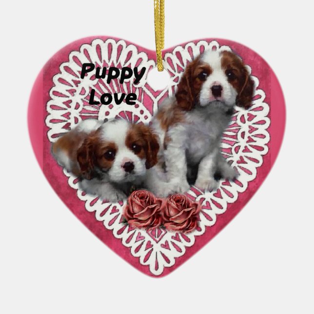 Cavalier King Charles Spaniel Puppy Liebe Keramik Ornament (Vorne)