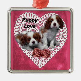 Cavalier King Charles Spaniel Puppy Liebe Silbernes Ornament