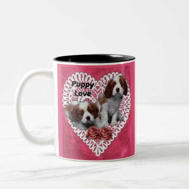 Cavalier King Charles Spaniel Puppy Liebe Zweifarbige Tasse (Links)