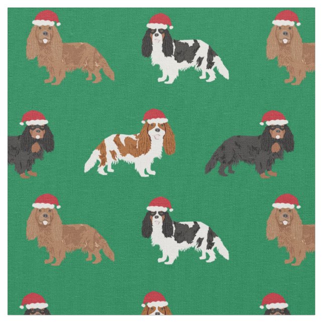 Cavalier King Charles Spaniel santa grün Stoff (Nahaufnahme)