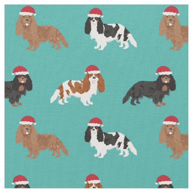 Cavalier King Charles Spaniel santa Türkis Stoff (Nahaufnahme)