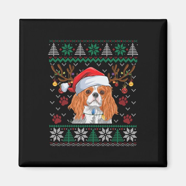 Cavalier King Charles Spaniel Santa Ugly Sweater L Magnet (Vorne)