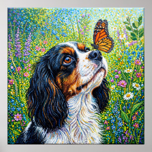 Cavalier King Charles Spaniel Schmetterlingsgarten Poster