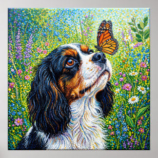 Cavalier King Charles Spaniel Schmetterlingsgarten Poster