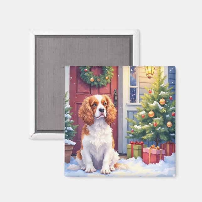 Cavalier King Charles Spaniel Schneebesinntes Weih Magnet (Vorderseite/Rückseite)