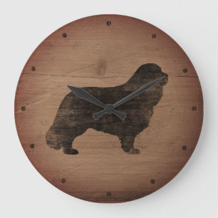 Cavalier King Charles Spaniel Silhouette Rustic Große Wanduhr