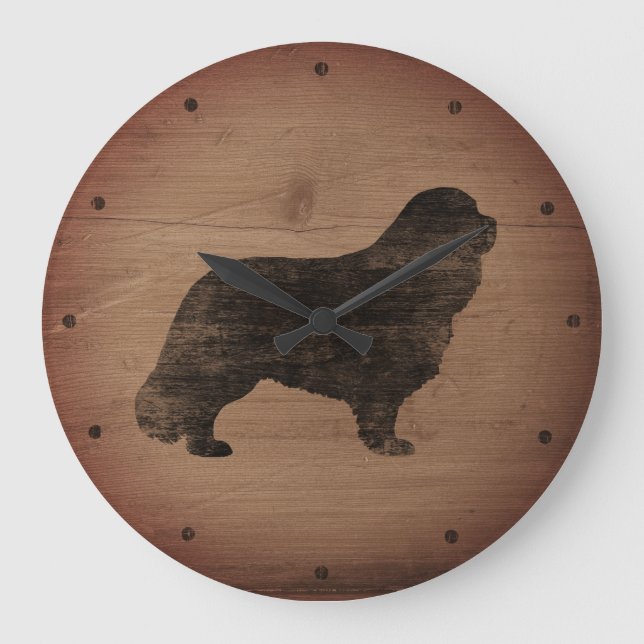 Cavalier King Charles Spaniel Silhouette Rustic Große Wanduhr (Vorderseite)
