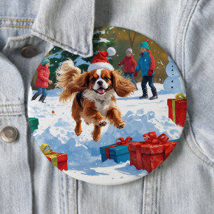 Cavalier King Charles Spaniel Snow mit Weihnachten Button