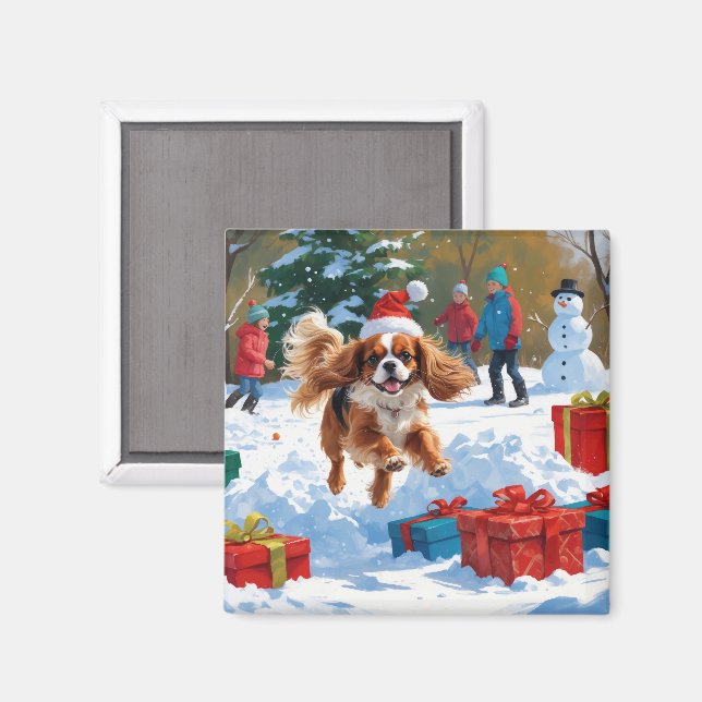 Cavalier King Charles Spaniel Snow mit Weihnachten Magnet (Vorderseite/Rückseite)