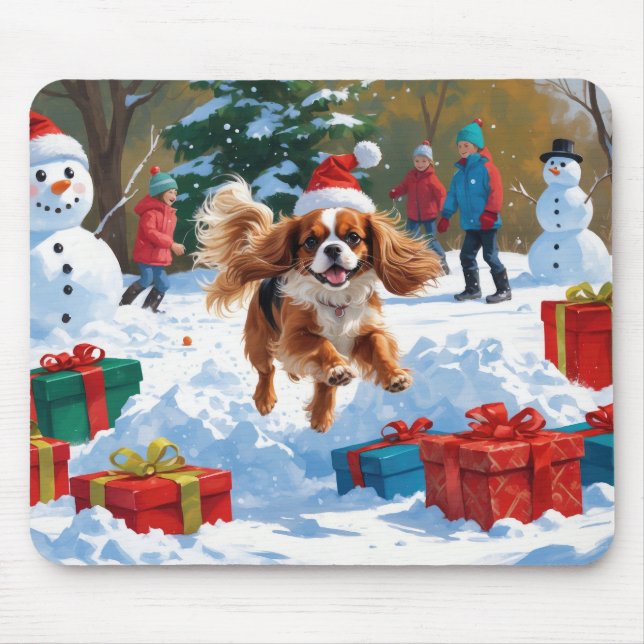 Cavalier King Charles Spaniel Snow mit Weihnachten Mousepad (Vorne)
