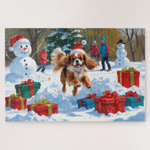 Cavalier King Charles Spaniel Snow mit Weihnachten Puzzle