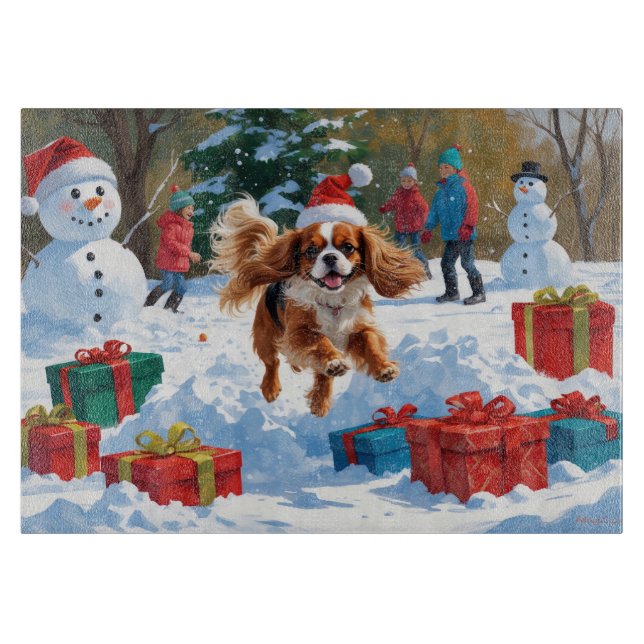 Cavalier King Charles Spaniel Snow mit Weihnachten Schneidebrett (Vorderseite)