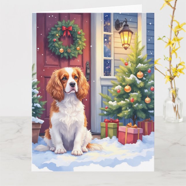 Cavalier King Charles Spaniel Snowy Christmas Karte (Gelbe Blume)