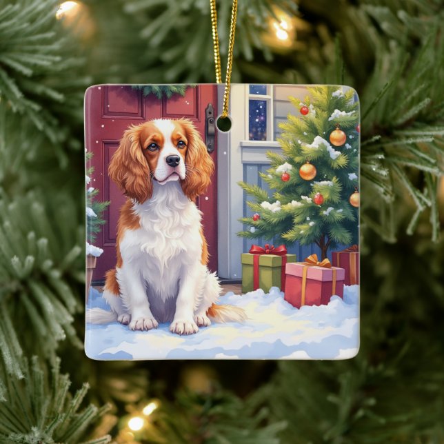 Cavalier King Charles Spaniel Snowy Christmas Keramikornament (Baum)