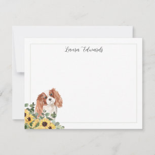Cavalier King Charles Spaniel Sonnenblume Eukalypt Mitteilungskarte