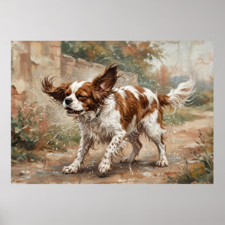 Cavalier King Charles Spaniel spielt im Garten Poster