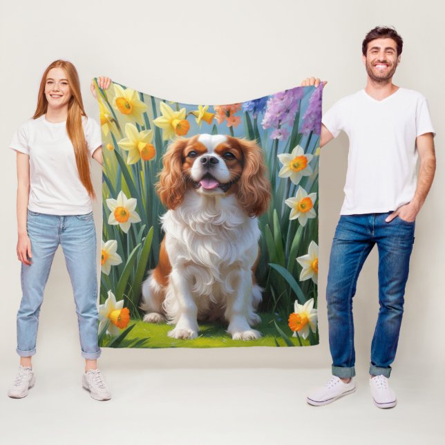 Cavalier King Charles Spaniel Spring Flowers Fleecedecke (Beispiel)