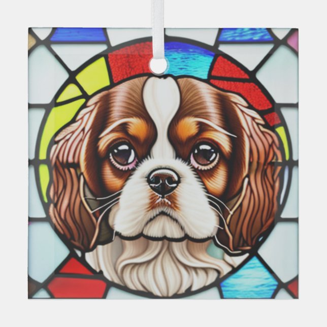 Cavalier King Charles Spaniel "Stains Glass" Ornament Aus Glas (Vorderseite)