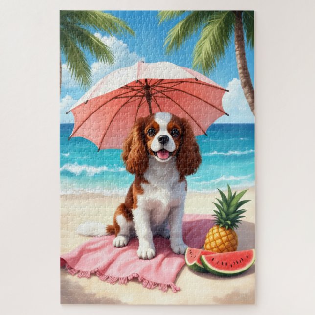 Cavalier King Charles Spaniel Strand Szene Puzzle (Vertikal)