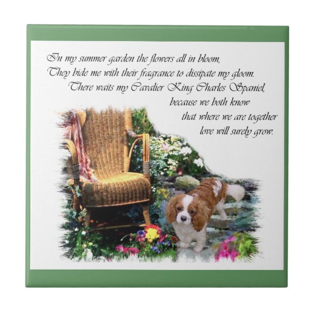 Cavalier King Charles Spaniel Summer Garden Fliese (Vorderseite)