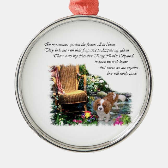 Cavalier King Charles Spaniel Summer Garden Silbernes Ornament (Vorne)