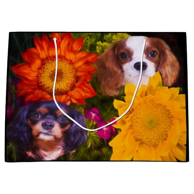 Cavalier King Charles Spaniel Sunflowers Große Geschenktüte (Vorderseite)