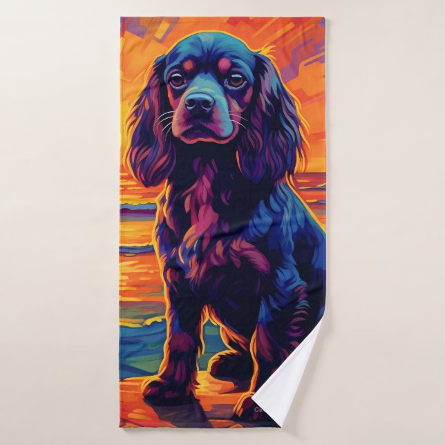 Cavalier King Charles Spaniel Sunset / Sunrise Badehandtuch (Badehandtuch)