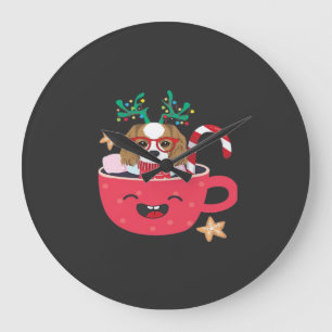 Cavalier King Charles Spaniel Teacup Weihnachtsfei Große Wanduhr