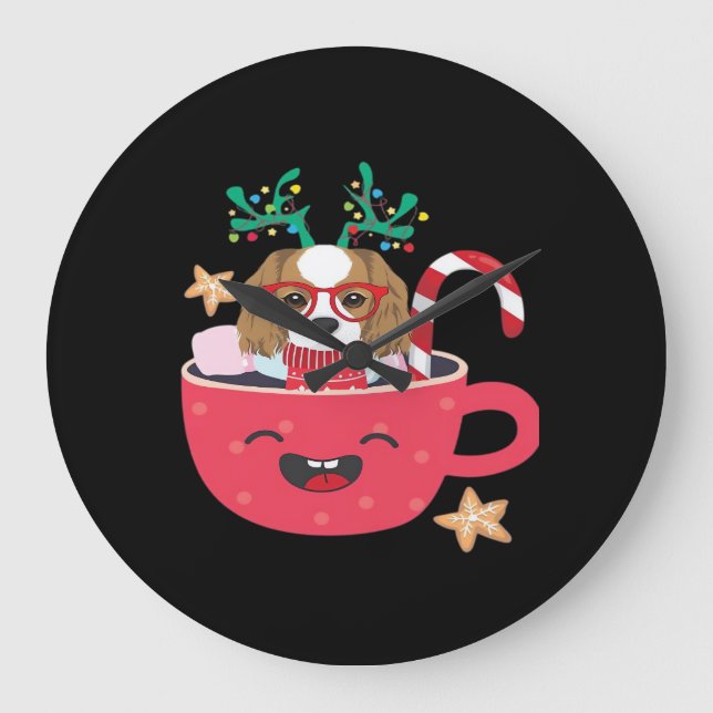 Cavalier King Charles Spaniel Teacup Xmas Holiday  Große Wanduhr (Vorderseite)