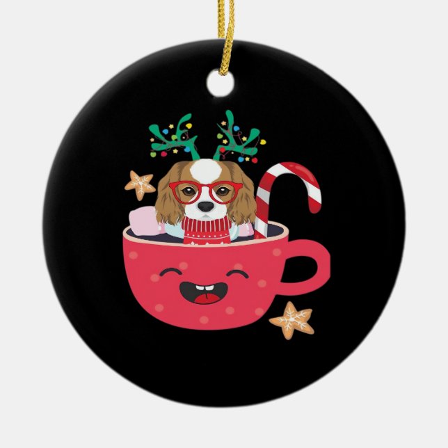 Cavalier King Charles Spaniel Teacup Xmas Holiday  Keramik Ornament (Vorne)