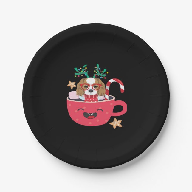 Cavalier King Charles Spaniel Teacup Xmas Holiday Pappteller (Vorderseite)