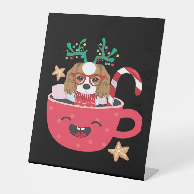 Cavalier King Charles Spaniel Teacup Xmas Holiday  Sockelschild (Vorderseite)