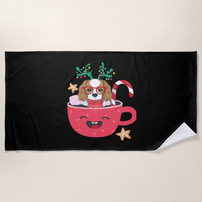 Cavalier King Charles Spaniel Teacup Xmas Holiday  Strandtuch (Vorderseite)