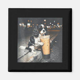 Cavalier King Charles Spaniel trinkt Eiskaffee Magnet