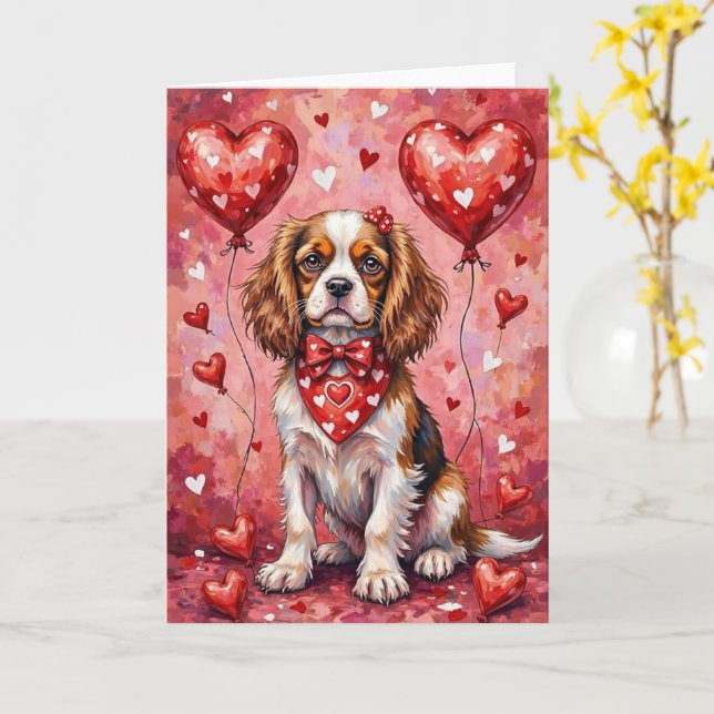 Cavalier King Charles Spaniel Valentine’s Day Karte (Gelbe Blume)