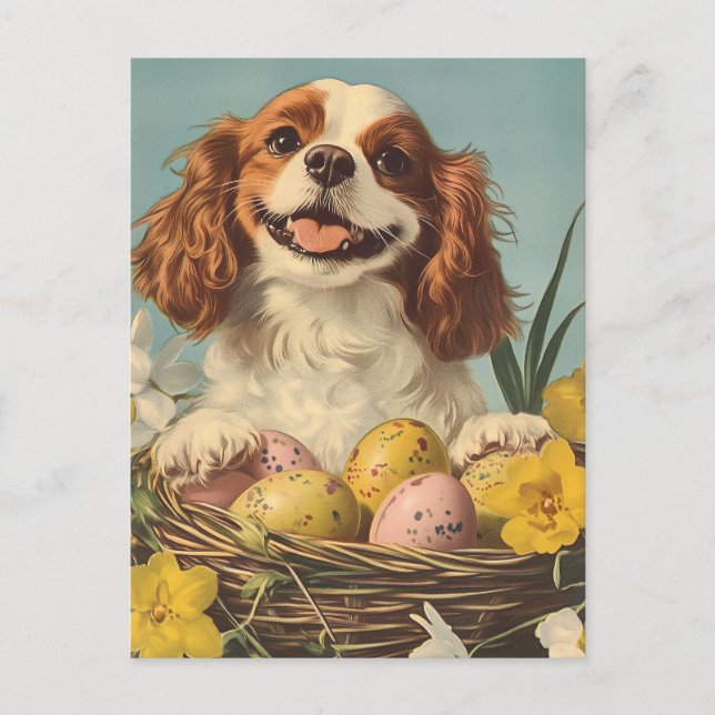 Cavalier King Charles Spaniel Vintag Ostern Postkarte (Vorderseite)