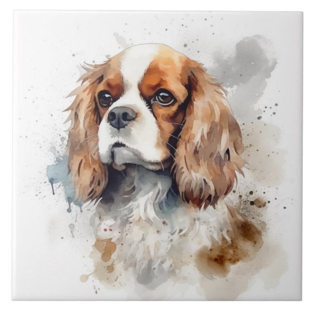Cavalier King Charles Spaniel Watercolor Fliese (Vorderseite)