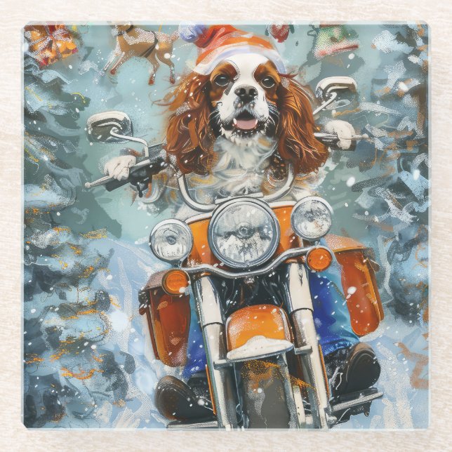 Cavalier King Charles Spaniel Weihnachten Glasuntersetzer (Vorderseite)