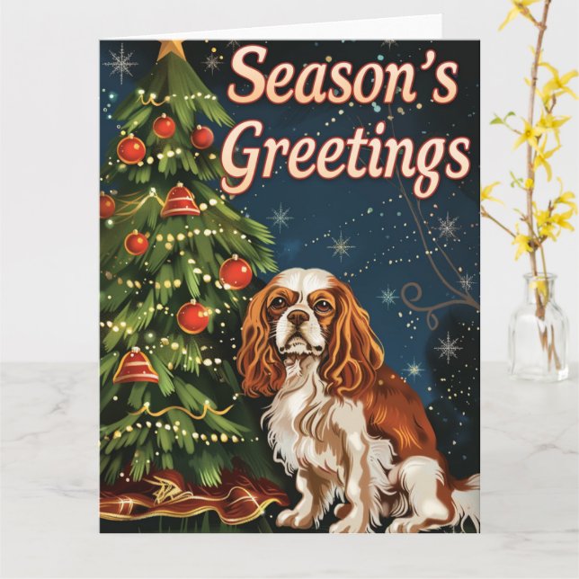 Cavalier King Charles Spaniel Weihnachten Karte (Gelbe Blume)