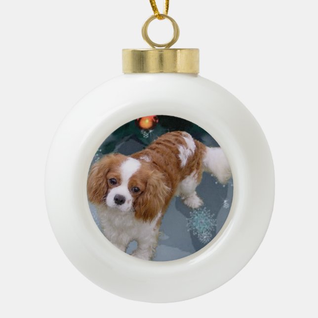 Cavalier King Charles Spaniel Weihnachten Keramik Kugel-Ornament (Vorderseite)