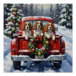 Cavalier King Charles Spaniel Weihnachten Rotes La Poster