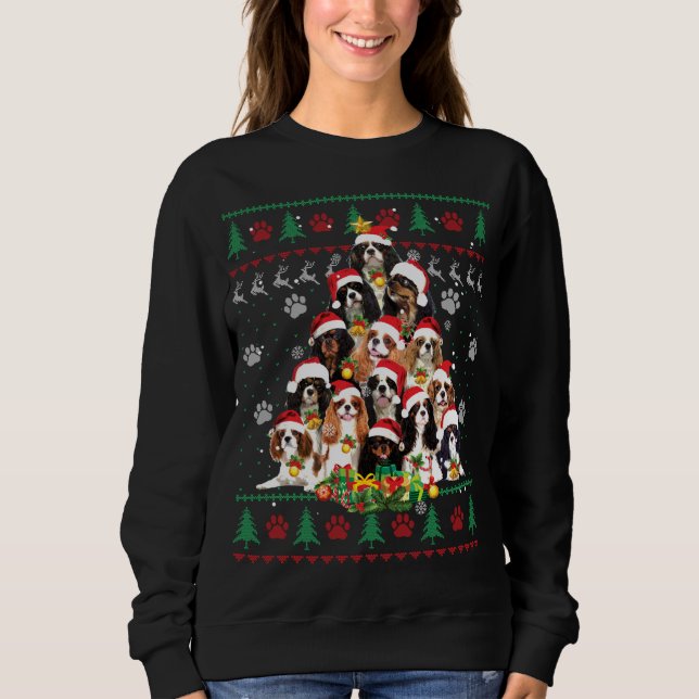 Cavalier King Charles Spaniel Weihnachtsbaum Ugly Sweatshirt (Vorderseite)