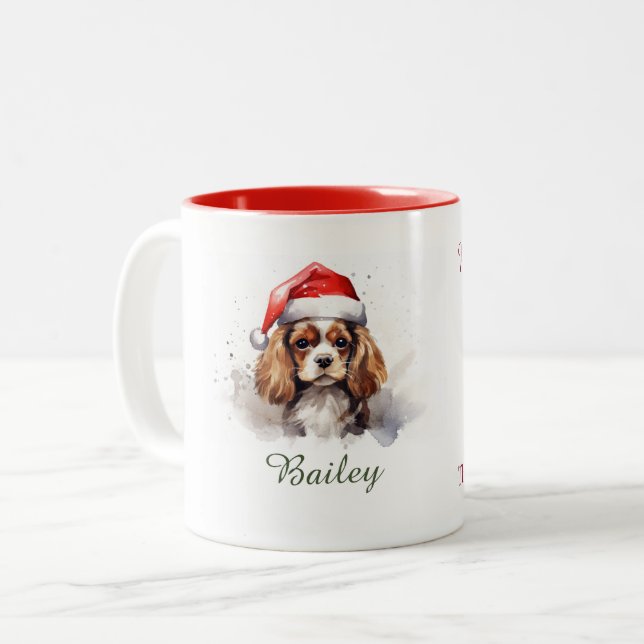Cavalier King Charles Spaniel Weihnachtsfeier Tass Zweifarbige Tasse (Vorderseite Links)