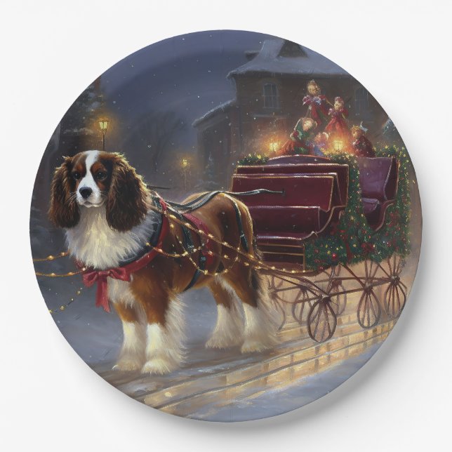 Cavalier King Charles Spaniel Weihnachtsfest Pappteller (Vorderseite)