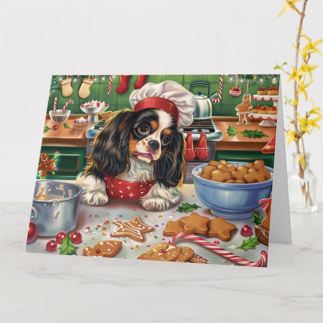 Cavalier King Charles Spaniel Weihnachtsgebäck Karte (Gelbe Blume)