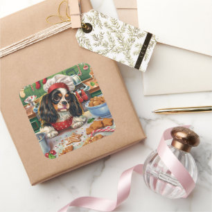 Cavalier King Charles Spaniel Weihnachtsgebäck Quadratischer Aufkleber
